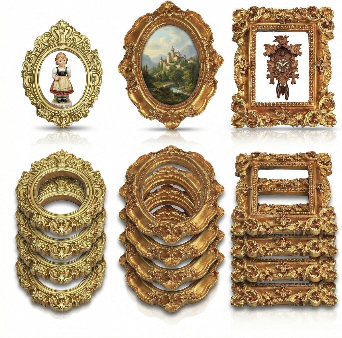 Set van 15 gouden vintage mini-fotolijsten voor decoratie van ShopVlot