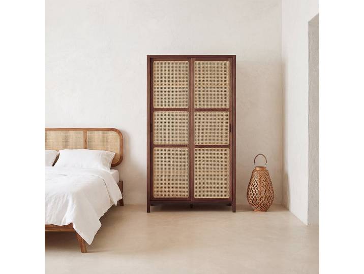 Armoire en acacia et rotin, L100 cm