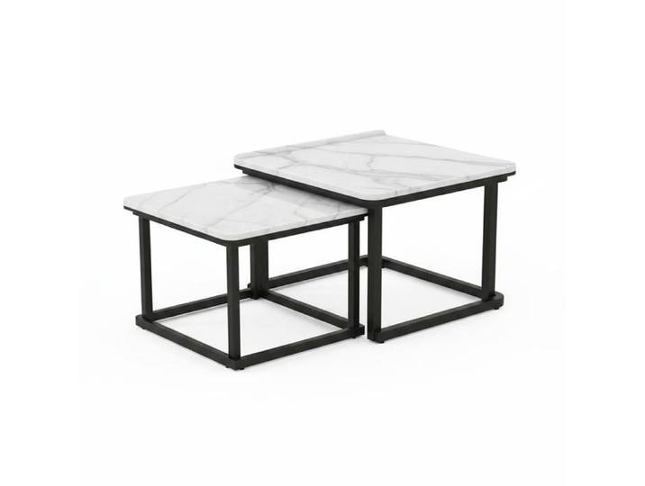 Set de 2 Tables Basses Gigognes Carrées Design Moderne Tables d'Appoint Empilables et Gain de Place Blanc Tables Basses
