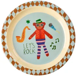 RICE Melamin-Kinderteller Music-Band, Blau - Ø 22 x H 2 cm