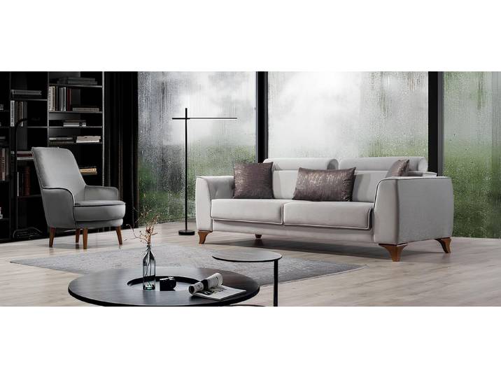 JVmoebel Polstergarnitur Barocke Sitzgruppe in elegantem grauen Stoffbezug, (Set, 2-tlg), Made in Europa