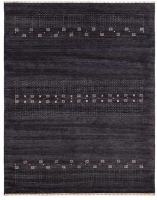 ECARPETGALLERY Hand Loomed Indo Gabbeh Charcoal Wool Rug - 8'1 x 9'10