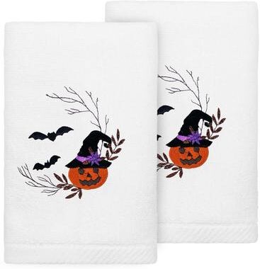 Authentic Hotel and Spa PUMPKIN HEAD Embroidered Luxury 100% Turkish Cotton Hand Towels (Set of 2)