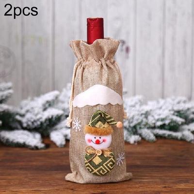 Inspired Deals 2PCS Christmas Wine Bottle Cover Linen Gift Bags For Holiday Table Decor burlap Snowman