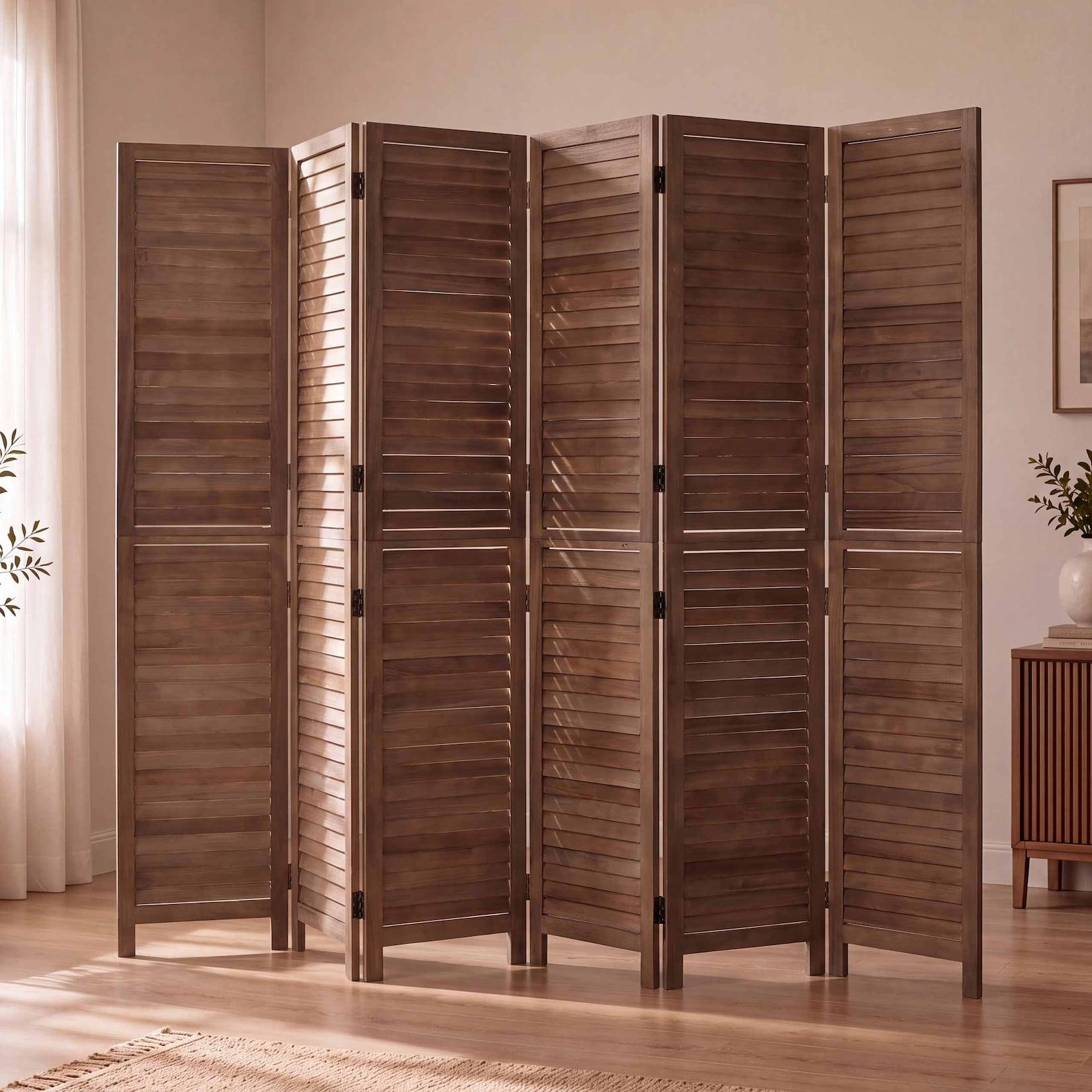 Paravent MCW-C30b, Raumteiler Trennwand Sichtschutz, Vintage Paulownia Holz 180x242cm ~ braun