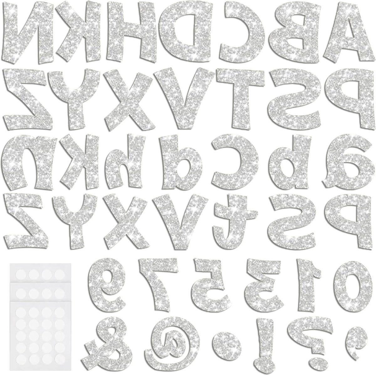 Klas Decoratie Glitter Prikbord Letters - Alfabet Uitsnijdingen - Zilver Glitter Design - 216 Stuks - Zilver