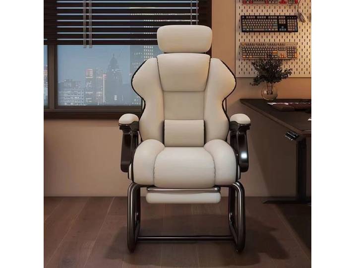 Chaise de bureau ergonomique avec appui-tête réglable, siège en latex, fonction inclinable et accoudoirs liés, base avec nœud papillon