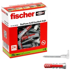 fischer EasyHook Angle - DuoPower 8x40 Dübel mit Schrauben 25 Stück