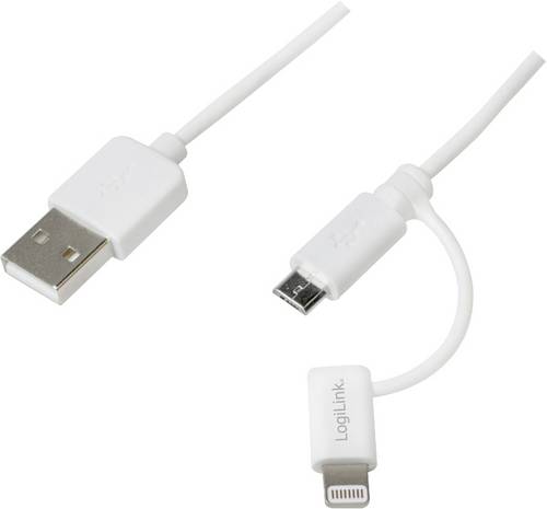 LogiLink USB-Kabel USB 2.0 USB-A Stecker, USB-Micro-B Stecker, Apple Lightning Stecker 1.00 m Weiß