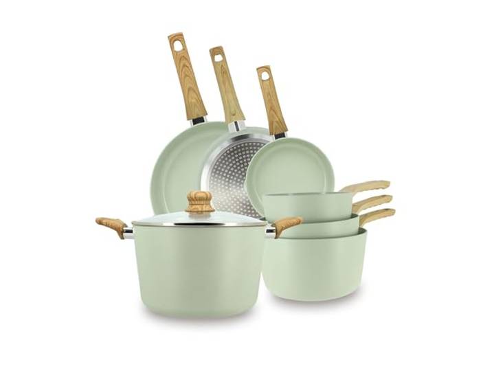 Menastyl Set 7 Pièces Céladon Casserole Poêle Faitout en aluminium