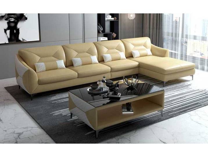 Xlmoebel Ecksofa Luxuriöses Ecksofa in Beige aus Leder mit Liegefunktion, Ecksofa, Hergestellt in Europa