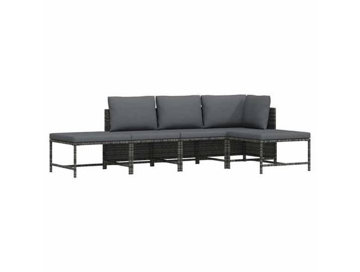 Lot de 5 Salon de jardin - - Mobilier d'extérieur - résine tressée - gris - 54 x 60 x 60 cm - Coussins inclus - Résistante au