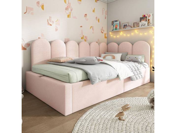 Lit Coffre 90x190 cm Canapé-Lit Hydraulique Enfant Sommier Velours Rose