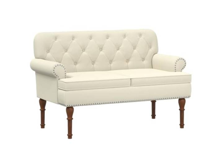 HBBMGYD Sofa Love Seat 120 x 65 x 77 cm, cremefarben, Kunstleder Mit Knöpfen bezogen, weicher Polyester-Samt, Gummiholzbeine, Rahmen aus Holz, schnelle Montage