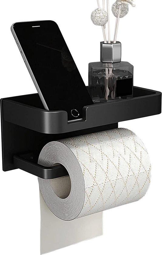 Unyqoos Zelfklevende Toiletrolhouder met Opbergruimte, Zwart