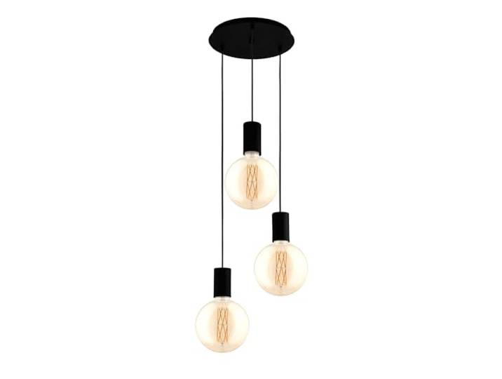 Eglo Suspension luminaire Pozueta à 3 lampes\, supports ampoules suspendus style vintage et industriel\, acier noir\, pour salon et table à manger\, douille E27\, Ø 34 cm