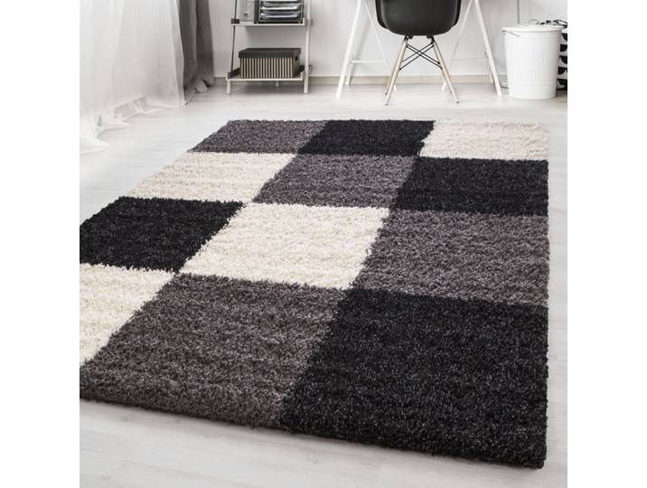 Tapis - NAZAR RUGS - ODDA - Shaggy - Damier - Noir - 200x290 cm