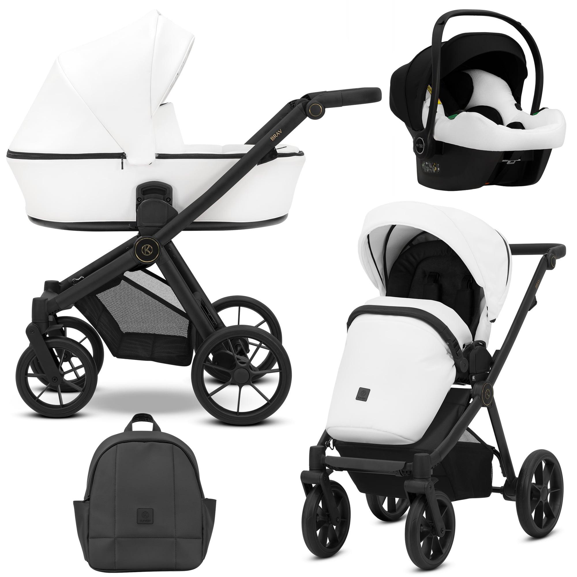 Kunert Brav 3-in-1 Kombikinderwagen White Eco mit Babyschale, schwarzer Rahmen