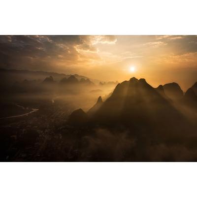 Fototapete PAPERMOON "Photo-Art NADAV JONAS, NEBLIGER SONNENAUFGANG", bunt, B:4m L:2,6m, Vlies, Tapeten
