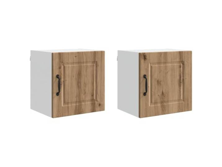 Porto Wandschrank, 2 Stück, Eichenholz, für Küche Vertikale Aufbewahrung, geräumige Regale, mehrere Fächer, Holzfaserstoff, moderner Stil, Verwendung im Innenbereich