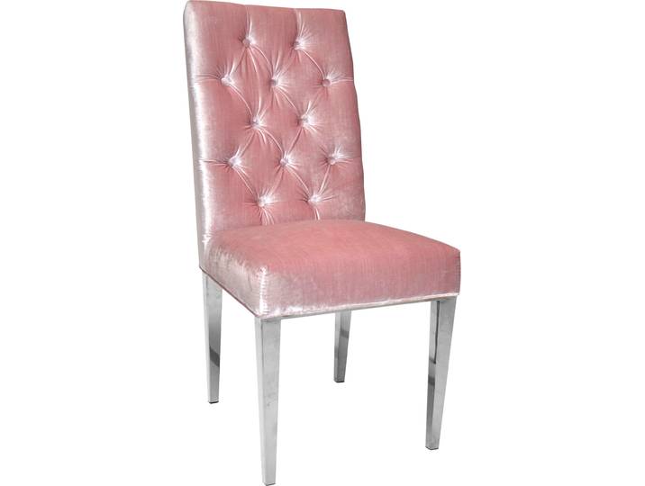 Stuhl LEONIQUE Pinky , rosa (rosé, silberfarben, rosa), B:49cm H:106cm T:66cm, Stühle, Stuhl, Stuhl, rosa Velours, Silberfüße, Knöpfe, Design, 49x66x106 cm