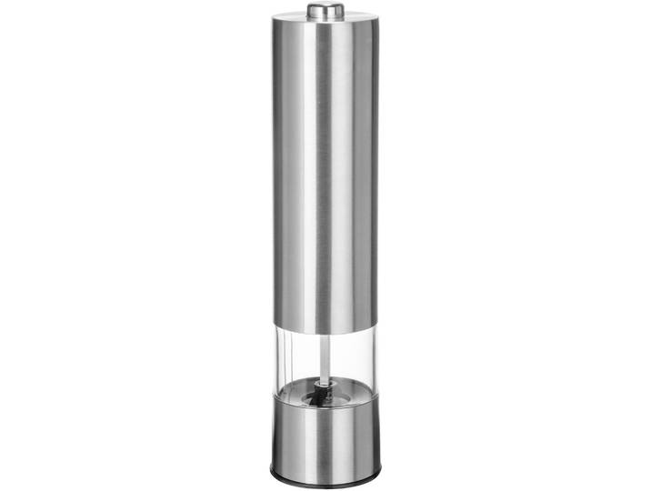 Salz-/Pfeffermühle MIKELA , silberfarben, B:5cm H:23cm T:5cm Ø:5cm, SCHÖNER WOHNEN-KOLLEKTION, Küchenmühlen, Salz-/Pfeffermühle, Salz-Pfeffermühle mit elektrischem Mahlwerk