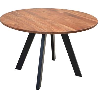Esstisch BYLIVING "Tara", beige (natur, schwarz, akazie), B:120cm H:76cm T:120cm, Tische, Esstisch, ausdrucksstarke Tischplatte aus Massivholz Akazie