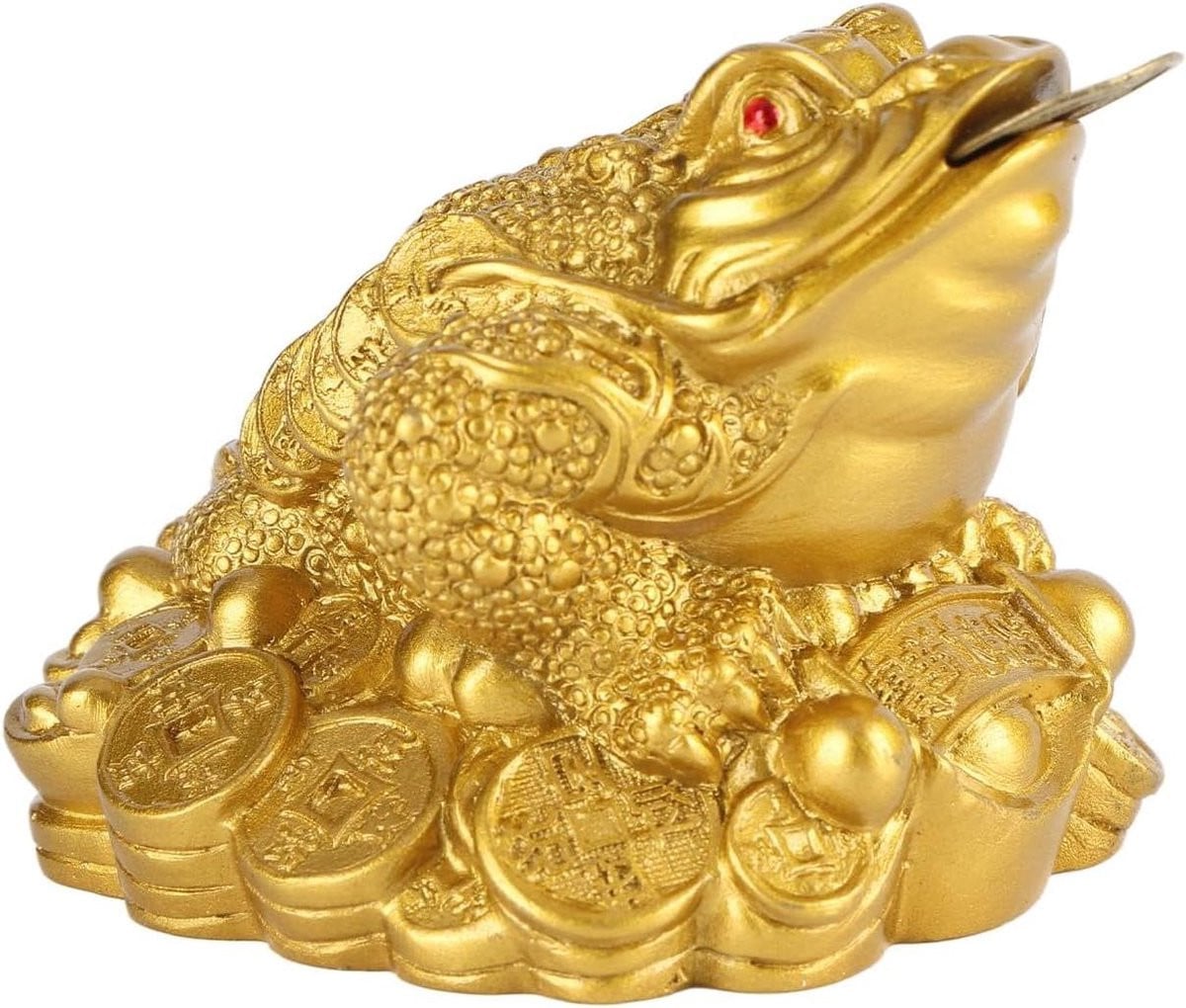 Feng Shui Money Frog met Geluksmunt Decoratie voor op Tafel, 6,5 x 6 cm