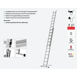 Hymer Schiebeleiter, zweiteilig 2x12 Sprossen, Länge 3,43-5,95 m