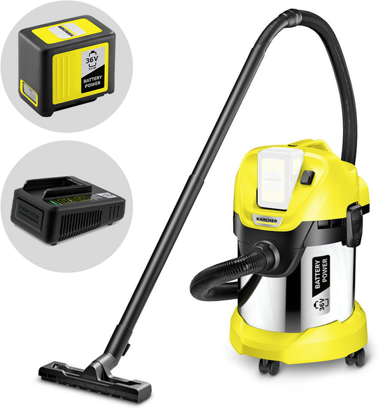 Karcher WD 3 Premium Battery 36 V - Aspirateur multifonction à batterie 36V 5Ah - Solides, liquides et souffleur
