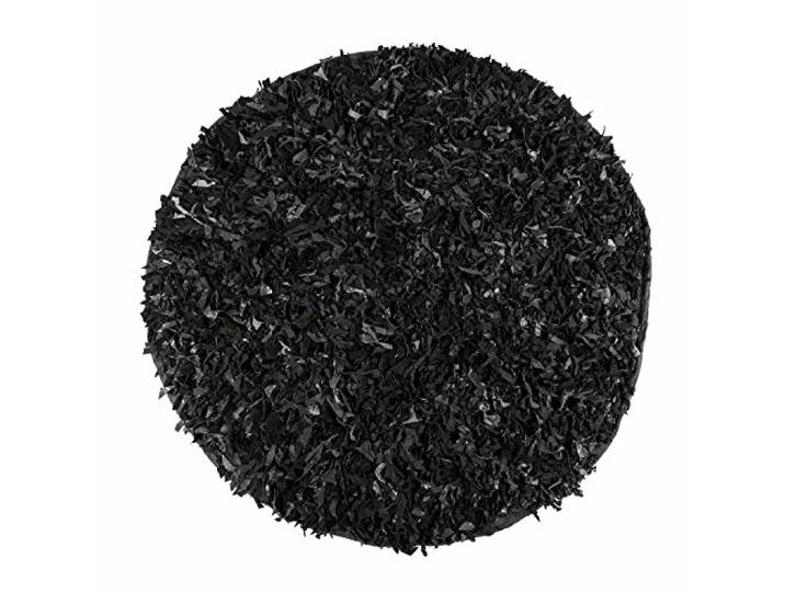 Homescapes runder Lederteppich Dallas (150cm), Fransenteppich aus 100% Echtleder, moderner Shaggy-/Hochflor-Teppich, schwarz