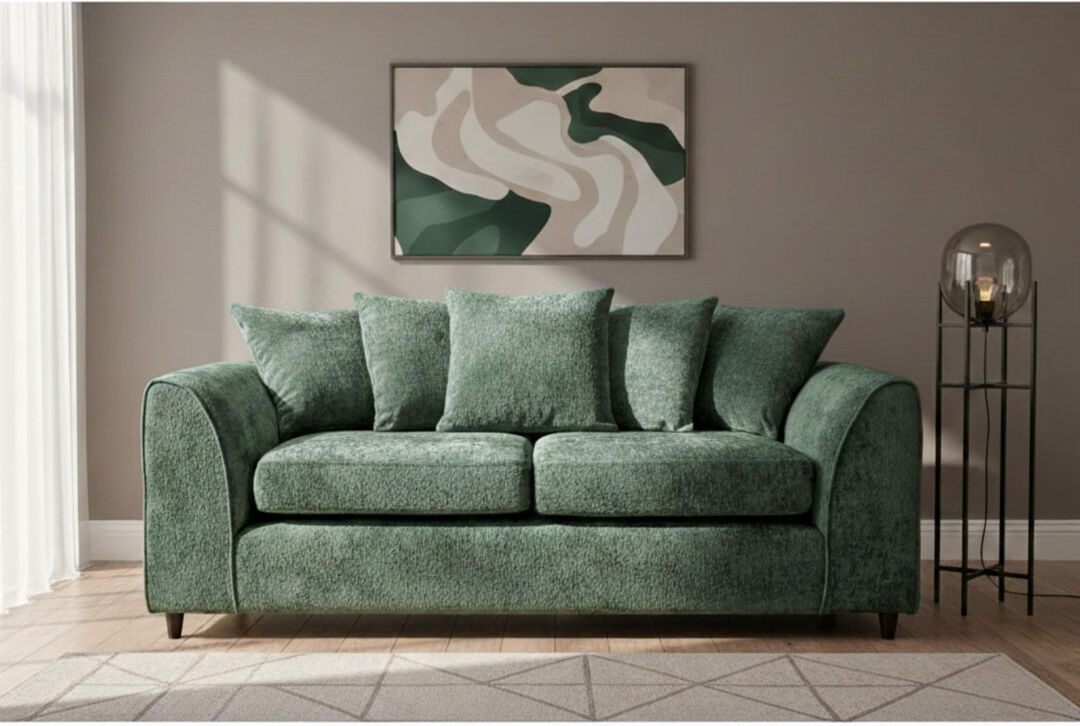 Metro 3 Seater Chenille Sofa Green 90cm H X 180cm W X 90cm D