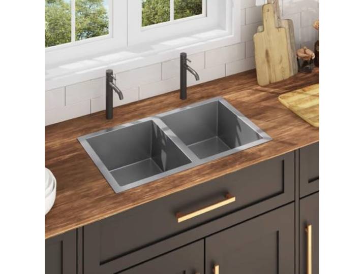 ZXQVLMRS Einbauspüle Edelstahl - Doppelbecken 76x44x20 cm - Gebürstet Schalldämmende Pads, X-Rinnen-Design für schnellen Abfluss, Vielseitiger Einbau