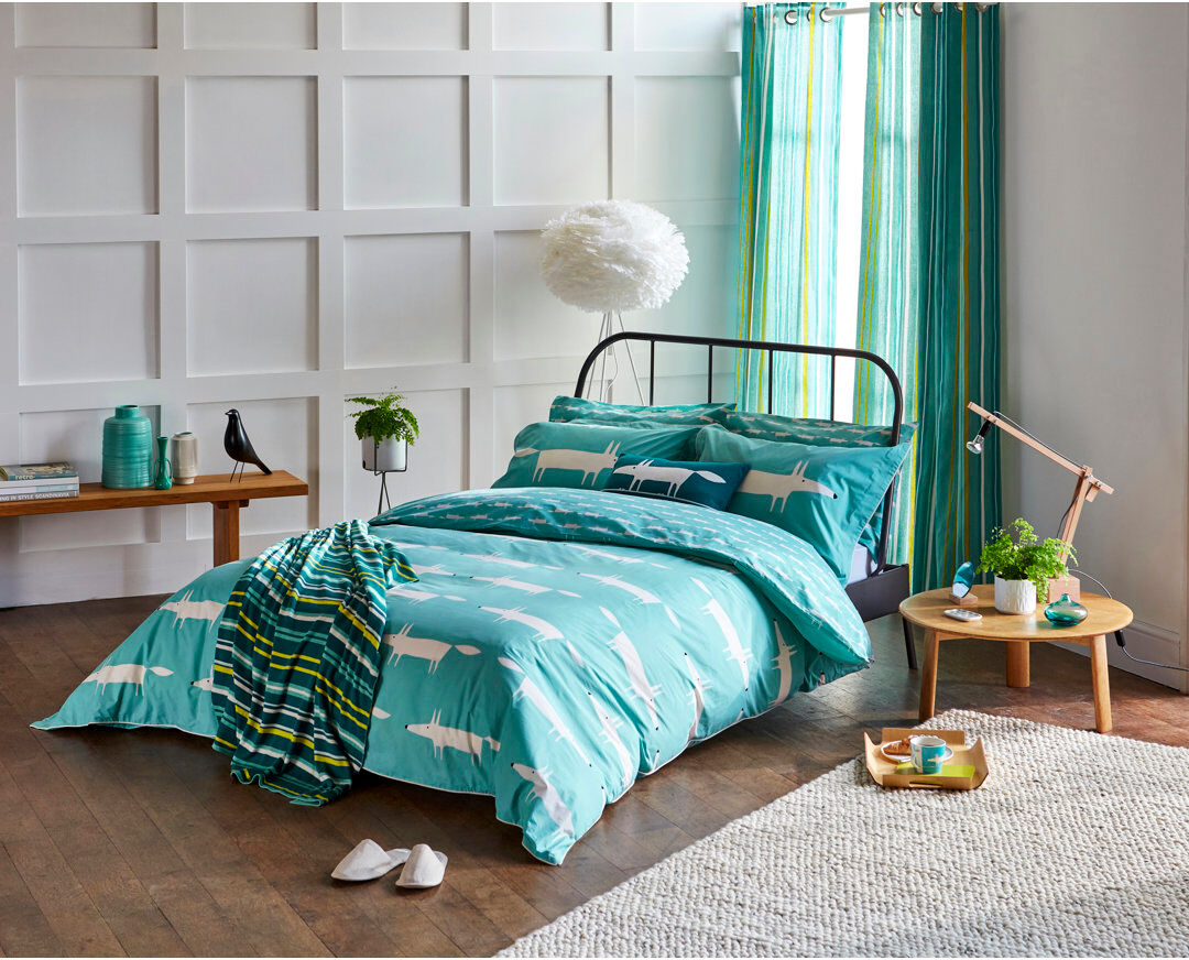 SCION Mr Fox Cotton Animal Print Duvet Cover Set Blue Super King Duvet Cover + 2 Pillowcases