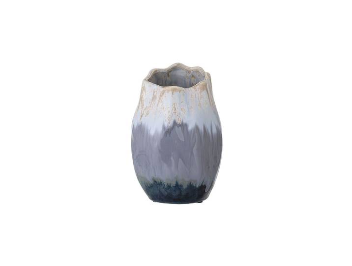 Vase en céramique bleu, à poser, émaillé intérieur, effet dip-dye