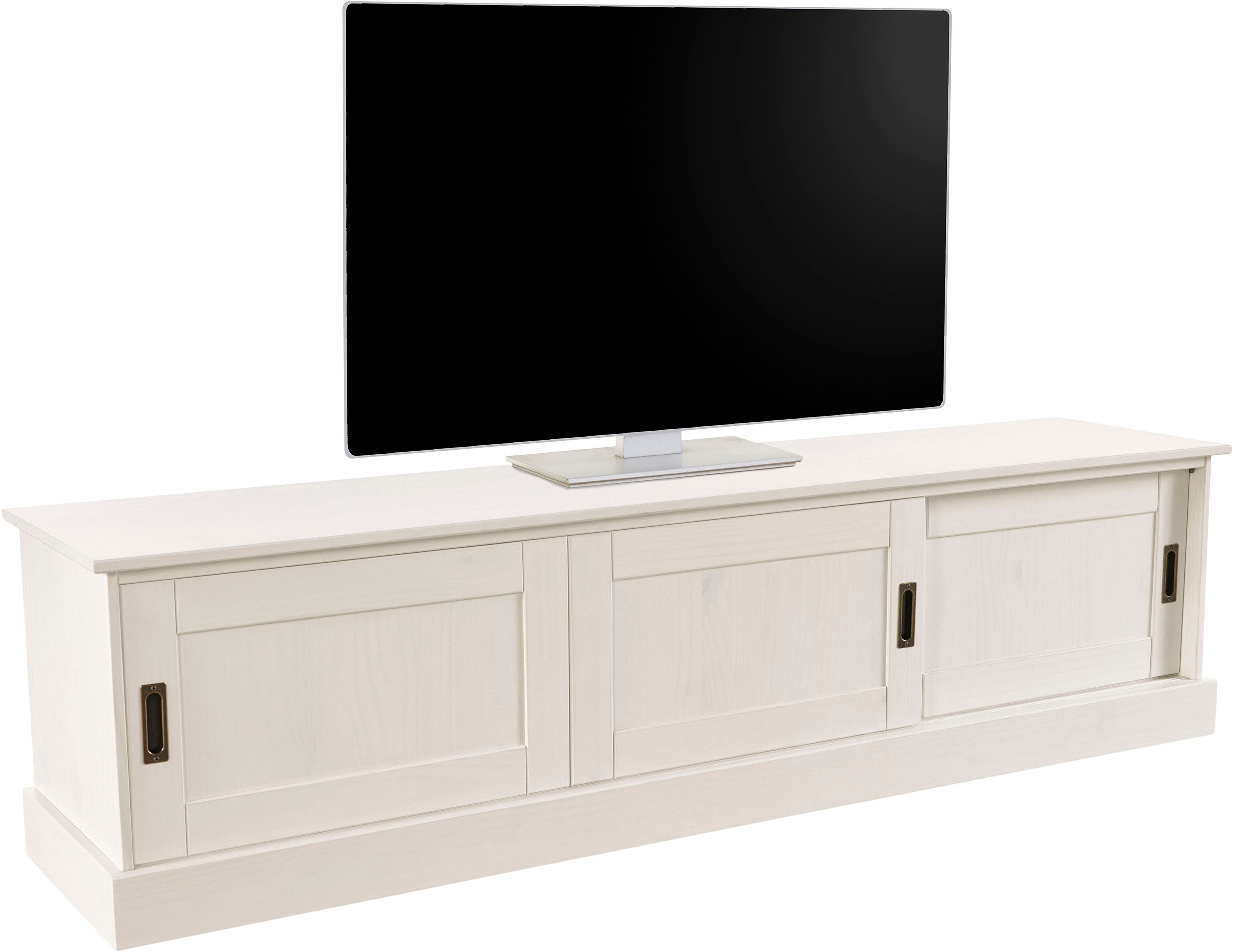 Lowboard GOODPRODUCT "Schröder", weiss (weiß), B:170cm H:45cm T:40cm, FSC-zertifiziertes Massivholz, Sideboards, Lowboard, Kommode mit 3 Schiebetüren, aus massivem Kiefernholz weiß B/H/T: 170cm x 45cm x 40cm, Kiefer, 3 Stk.