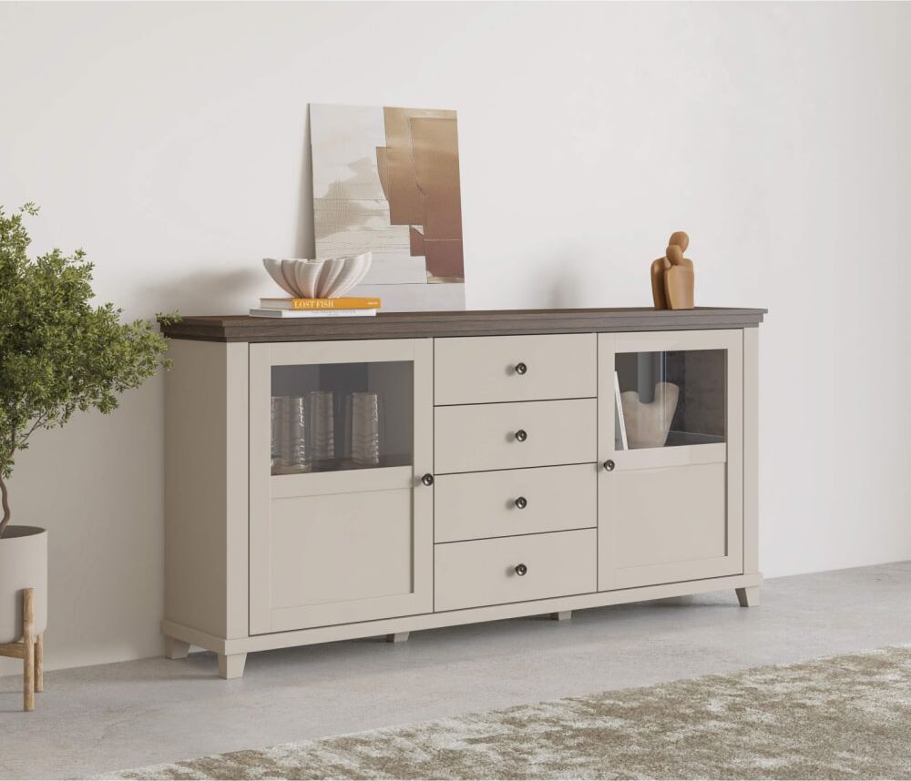 Usinestreet Buffet volterra avec 2 portes et 4 tiroirs Blanc 181x93x42cm
