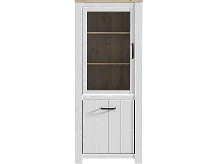 FORTE Elara Vitrine mit 1 Tür, 1 Glastür, Holzwerkstoff, Weiß Matt / Bianco Eiche, 77 x 185,3 x 42,2 cm