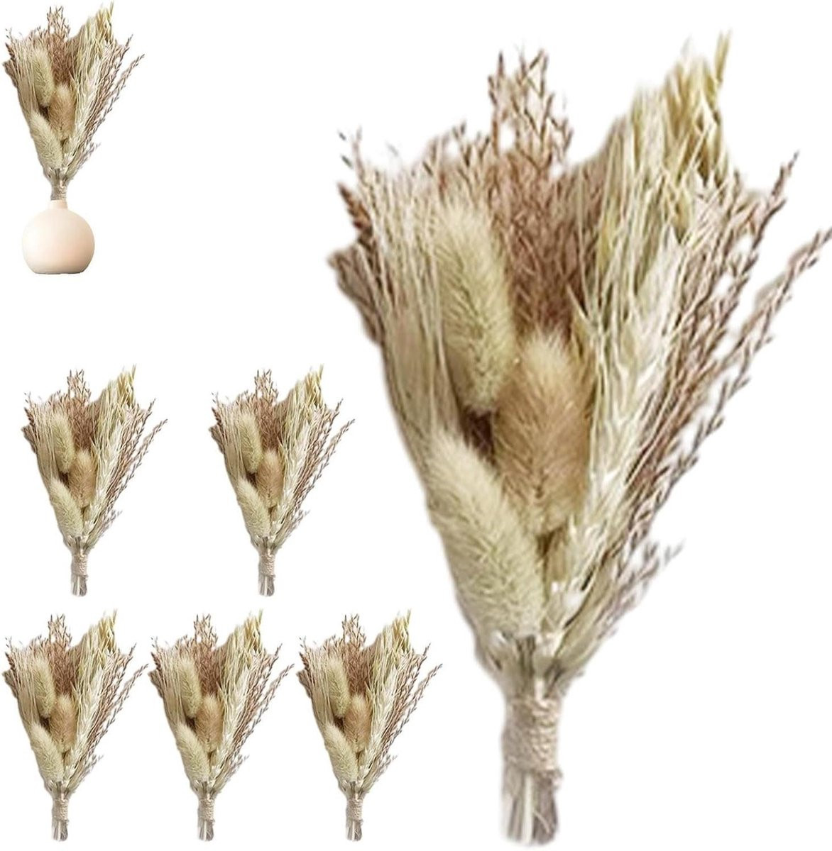 Handgemaakt boeket van 6 natuurlijke droogbloemen voor decoratie