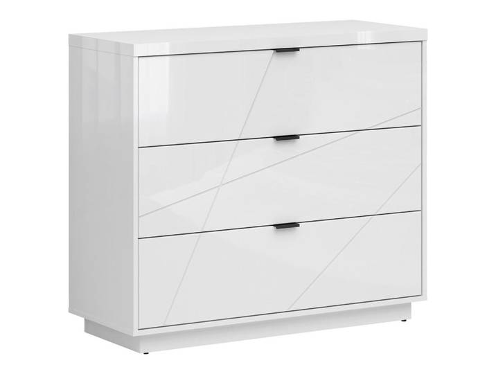 Kommode, Weiß, Weiß Hochglanz, Kunststoff, 3 Schublade(n) Schubladen, 106x93x42.5 cm, Wohnzimmer, Kommoden & Sideboards, Kommoden
