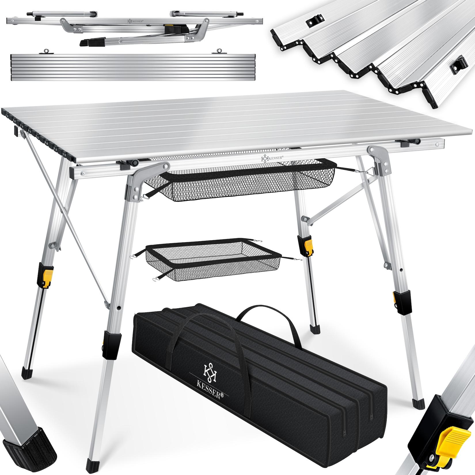 KESSER® Campingtisch faltbar Klapptisch mit Aluminiumrahmen Aufrollbare Tischplatte Falttisch klappbar höhenverstellbar inkl. Tragetasche mit Trageband & Netztasche