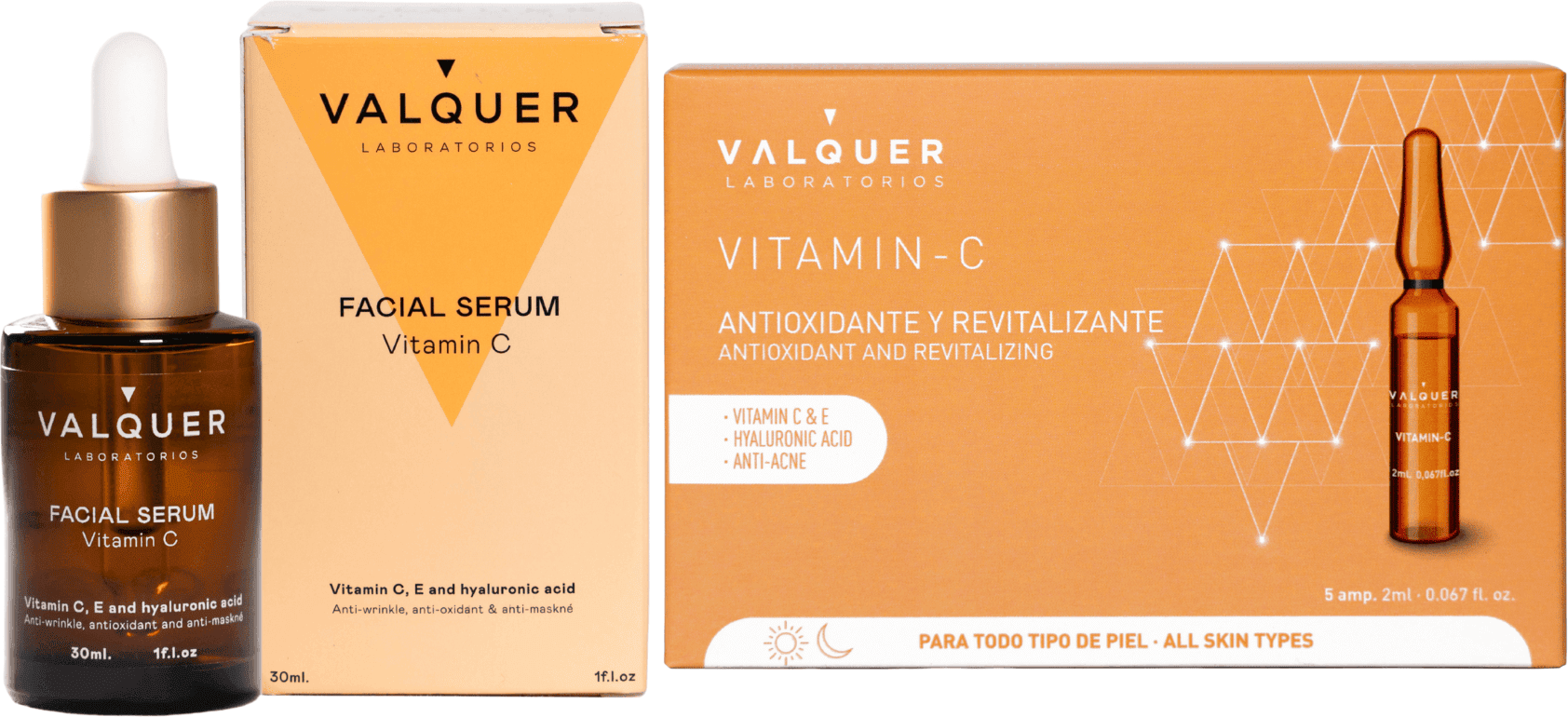 VALQUER LABORATORIOS Pack Facial Vitamina C y Ácido Hialurónico - Serum 30 ml y Ampollas 5 x 2 ml