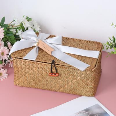 Friendly Fresh Finds Handwoven Seagrass Storage Basket With Lid Natural Wicker Organizer For Home Decor white l