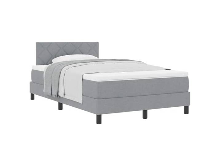KTHLBRH Boxspringbett Boxspringbett hellgrau 120 x 190 cm Stoff Kopfteil in zwei Höhen verstellbar, Holz, Kiefer massiv, Matratze aus Schaumstoff und Taschenfedern, mittelgroß
