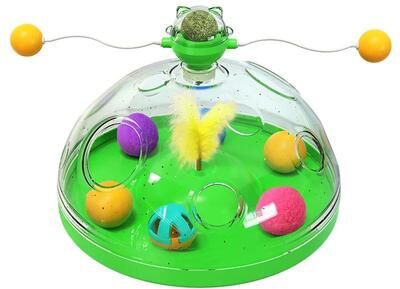Inspire Essentials Interactive Cat Puzzle Toy With Spinning Track Balls And Feather Teaser 2