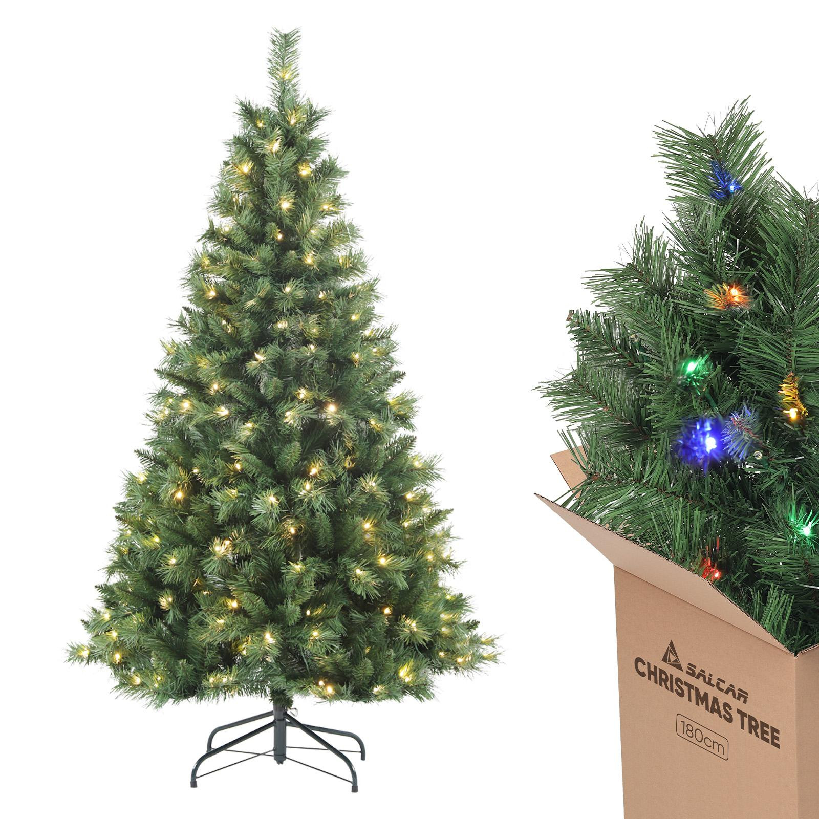 Salcar Kunstkerstboom met LED-verlichting en afstandsbediening, 180 cm, Warm wit/Multicolor