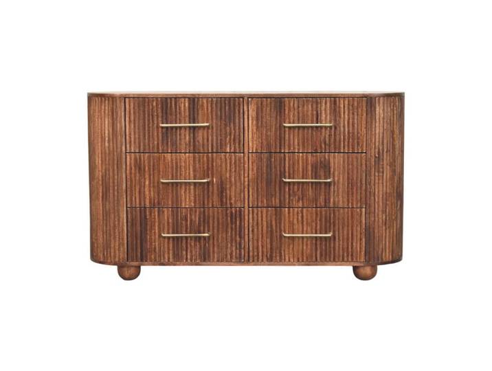 Artisan Furniture Kommode mit Roasted-Almond-Finish, 6 Schubladen, T-Bar-Griffe, geröstetes Braun, Holz, Echtholz,Mangoholz, Oval, 135x79x35 cm, Kleinmöbel, Kommoden