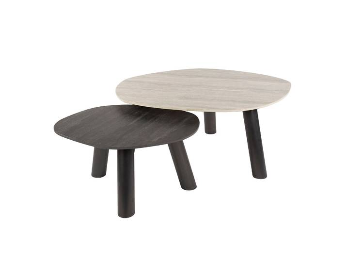 Clemento Twin Couchtisch 3D Keramik travertin schwarz/grau