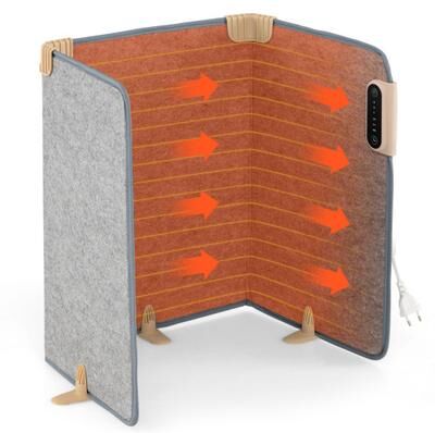 Costway 3-Fold Under Desk Space Heater with 3-Level Thermostat 4H Timer and Tip-Over Protection-Gray