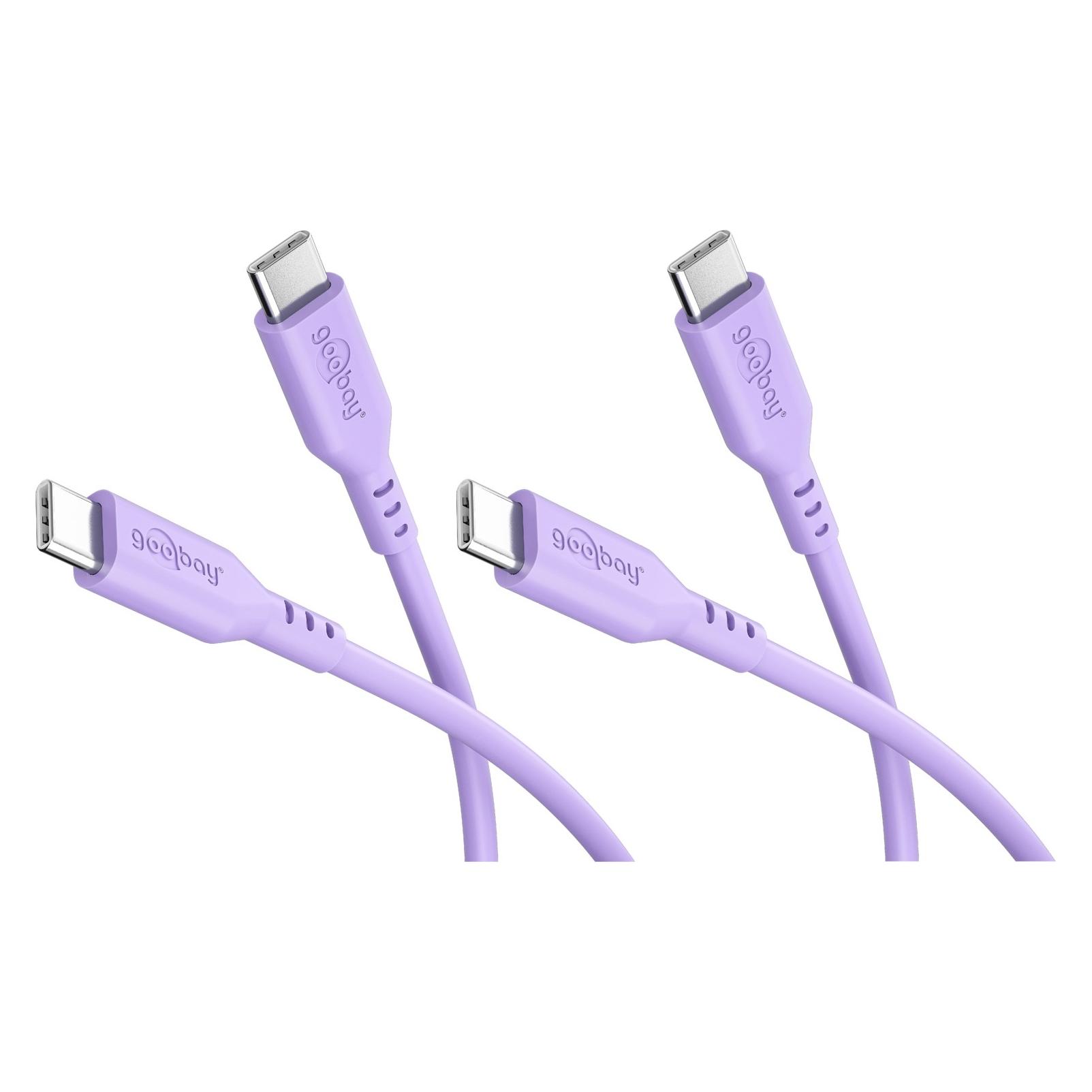 Goobay Set 2x USB-C-Silikonkabel, 1,5 m, lila (1.50 m, USB 2.0, 60 W) (81249)